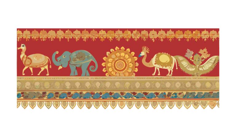 Traditional Indian Elephant Pattern in Red and Yellow, vector design Generative AI