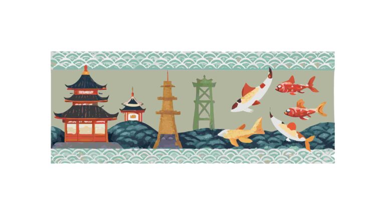 Traditional Asian Cultural Border with Ornate Motifs, vector design Generative AI