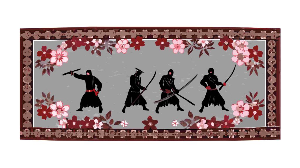 Stealthy Ninja Team in Action Pose Border Design, vector design Generative AI