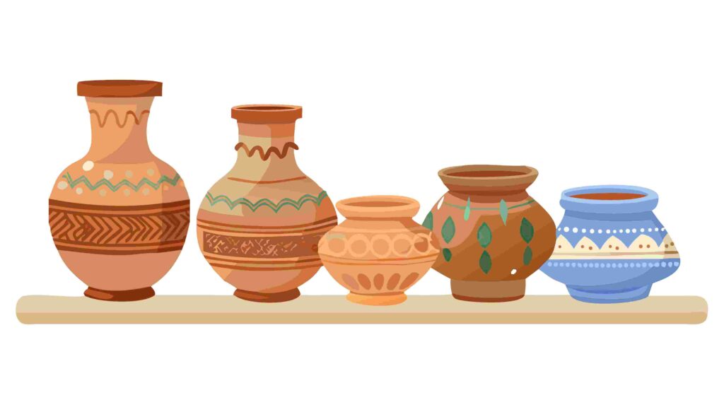 Handcrafted Earthenware Pottery Collection in Warm Tones, vector design Generative AI