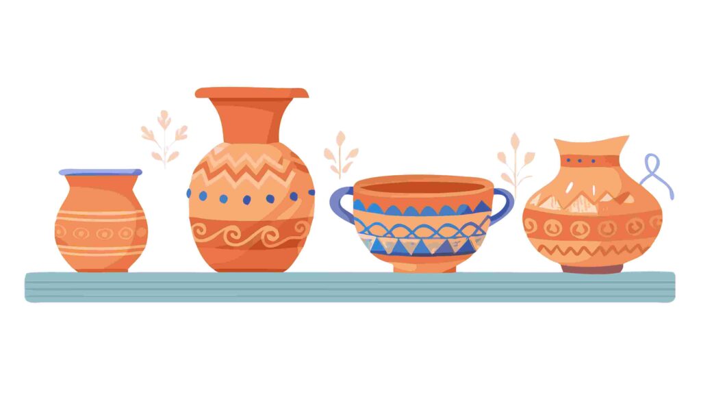 Decorated Earthenware Pottery Collection with Patterns, vector design Generative AI