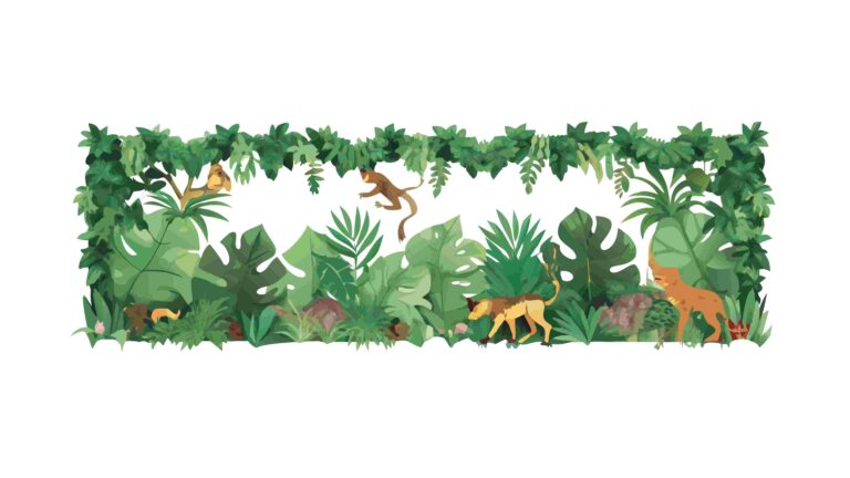 Lush Tropical Jungle Border with Dense Green Plants, vector design Generative AI