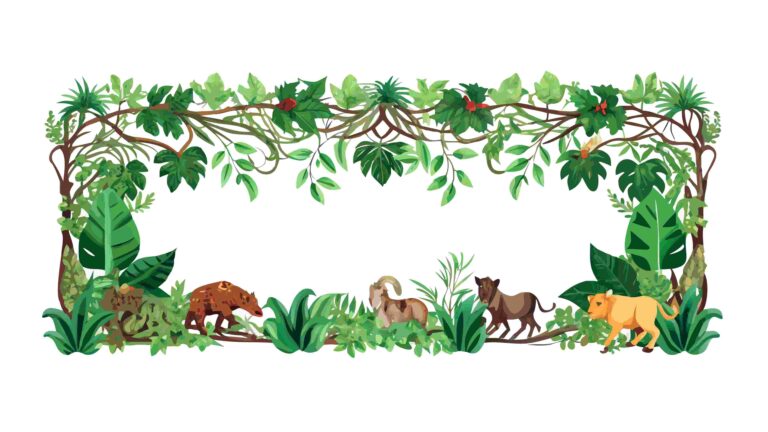Lush Jungle Frame with Hidden Wild Animals, vector design Generative AI