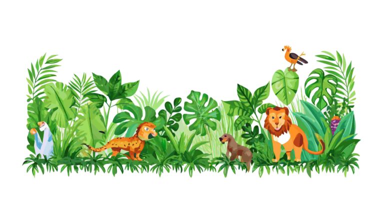 Wild Jungle Frame with Lion, Parrot, and Chameleon, vector design Generative AI