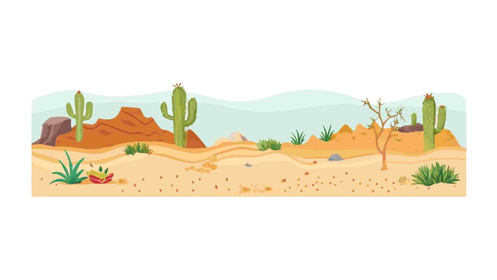Arid Desert Landscape Border with Sand Dunes and Cacti, vector design Generative AI