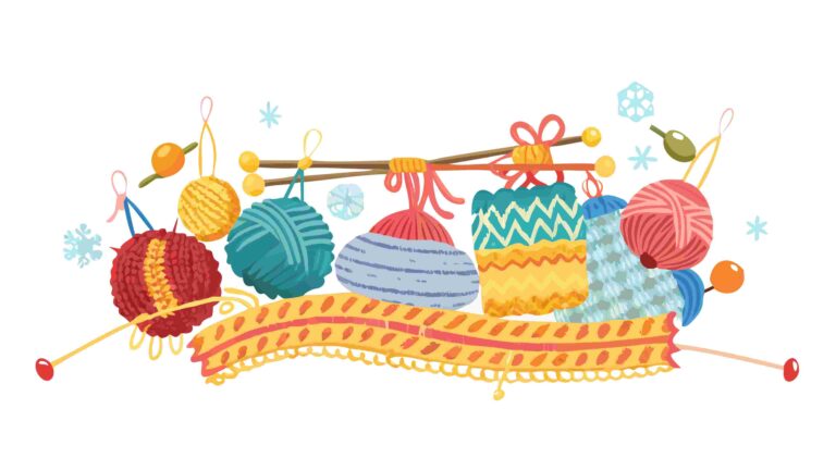 Festive Knitting Craft with Colorful Christmas Ornaments, vector design Generative AI