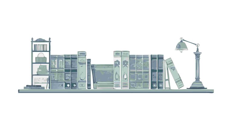 Modern Bookshelf with Stacked Books and Lamp Vector Illustration, vector design Generative AI