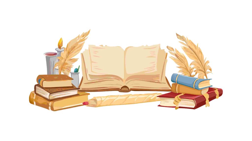 Elegant Stack of Books with Quill and Ink Vector Illustration, vector design Generative AI