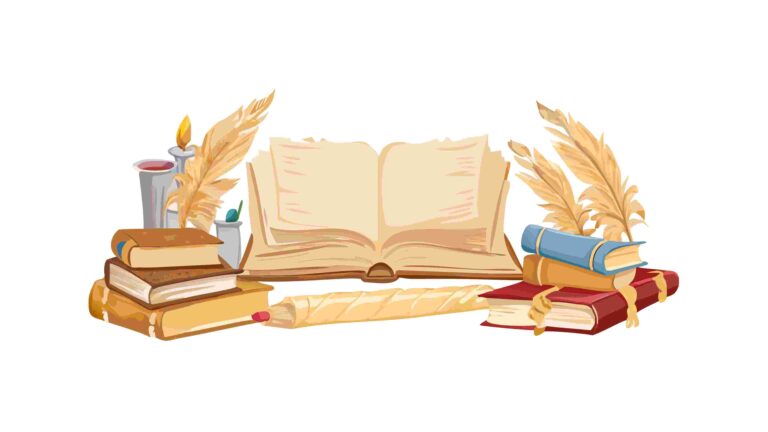 Elegant Stack of Books with Quill and Ink Vector Illustration, vector design Generative AI