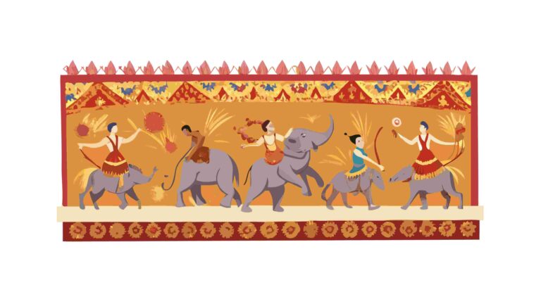 Decorative Elephant Parade Border with Traditional Patterns, vector design Generative AI