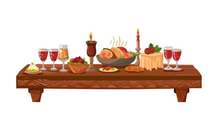Full Dinner Table with Roasted Chicken and Wine Vector Graphic, vector design Generative AI