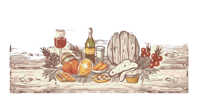 Rustic Autumn Harvest Table with Pumpkins and Grapes, vector design Generative AI