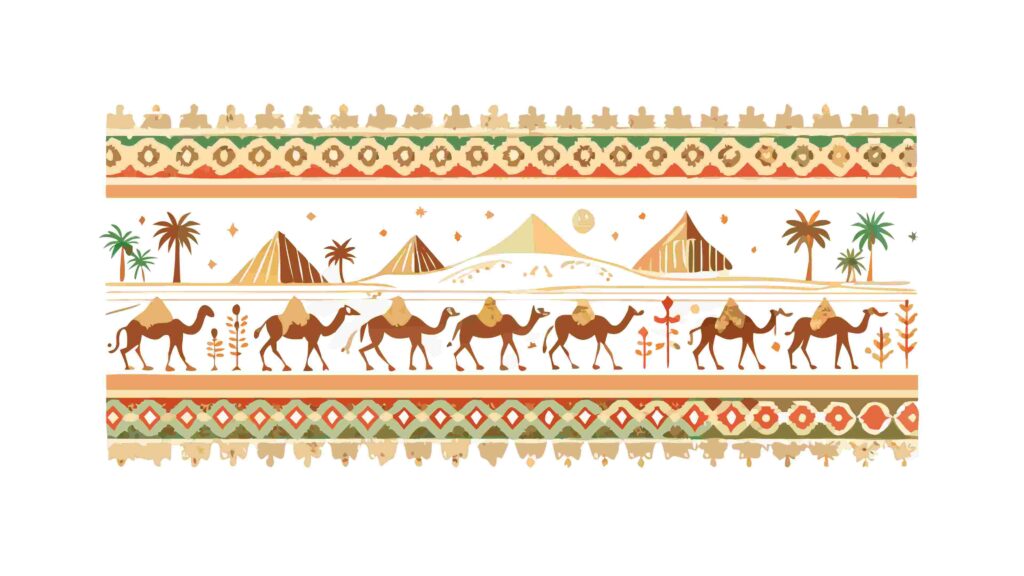 Expansive Desert Landscape with Camels and Palm Trees Vector Art, vector design Generative AI