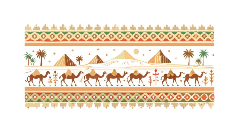 Expansive Desert Landscape with Camels and Palm Trees Vector Art, vector design Generative AI