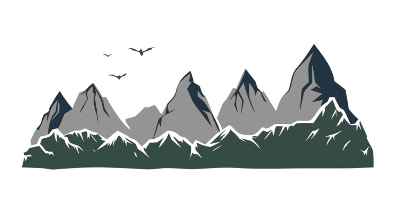 Winter Mountain Landscape with Snow-Capped Peaks and Evergreen Trees, vector design Generative AI