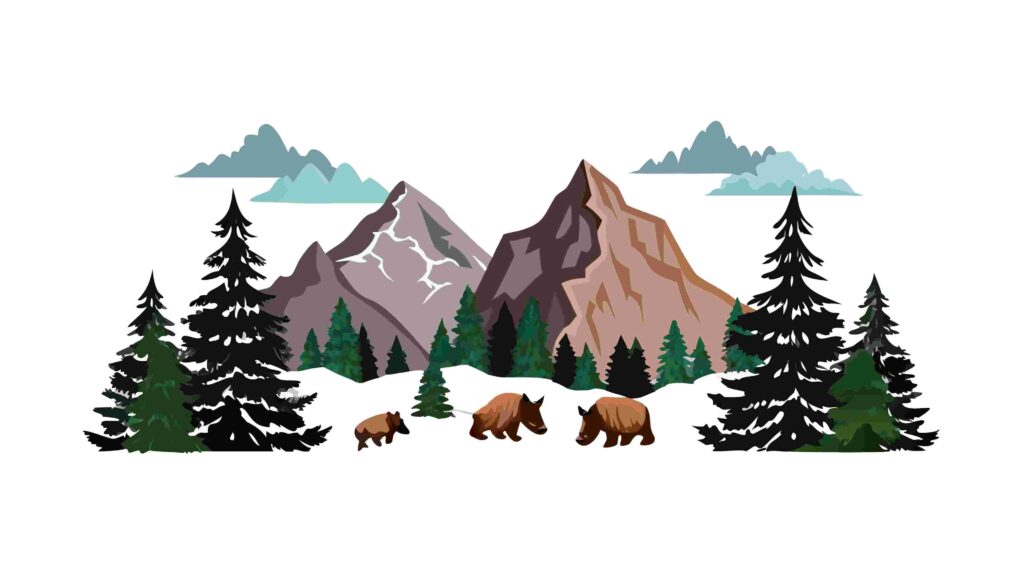 Lush Forest Landscape with Bears and Evergreen Trees Vector, vector design Generative AI