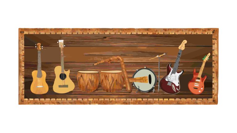 Vintage Wooden Board with String Instruments Vector Art, vector design Generative AI