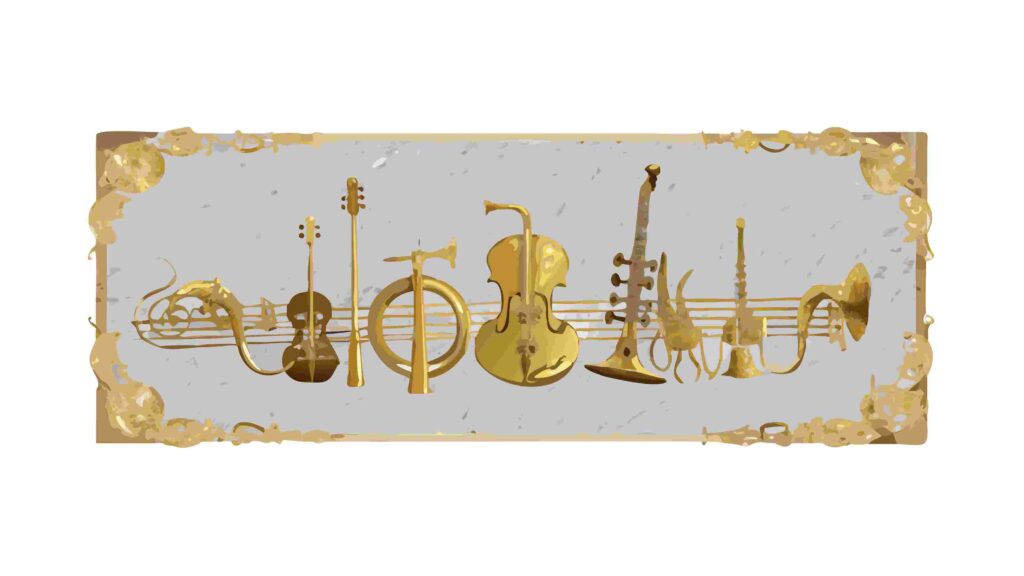 Ornate Golden Musical Instruments Border Vector Design, vector design Generative AI