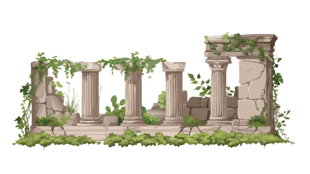 Ancient Roman Ruins with Weathered Columns Vector Landscape, vector design Generative AI