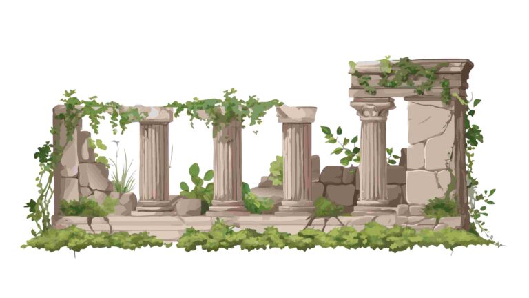 Ancient Roman Ruins with Weathered Columns Vector Landscape, vector design Generative AI
