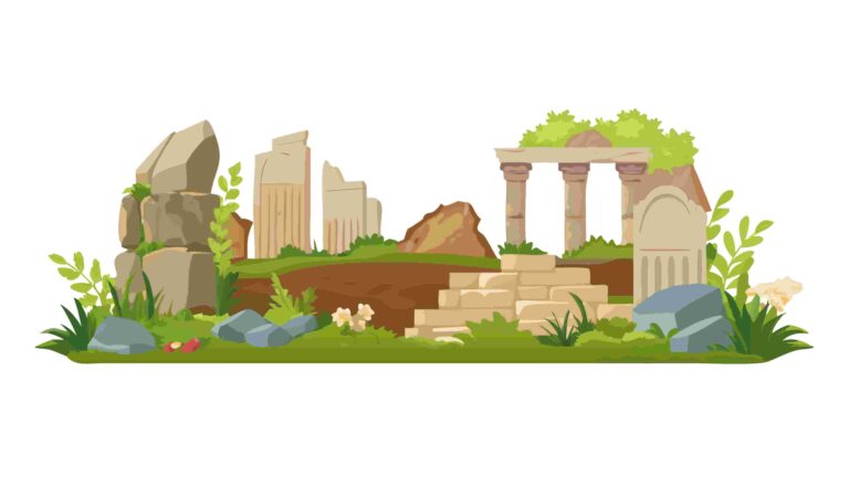 Serene Ancient Stone Ruins Landscape Vector Illustration, vector design Generative AI