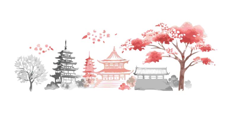 Traditional Japanese Pagoda with Sakura Tree Vector Art, vector design Generative AI