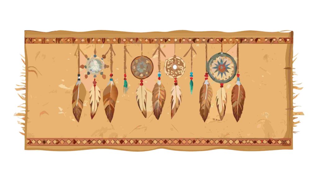 Rustic Dream Catcher Border with Feathers and Beads Vector, vector design Generative AI