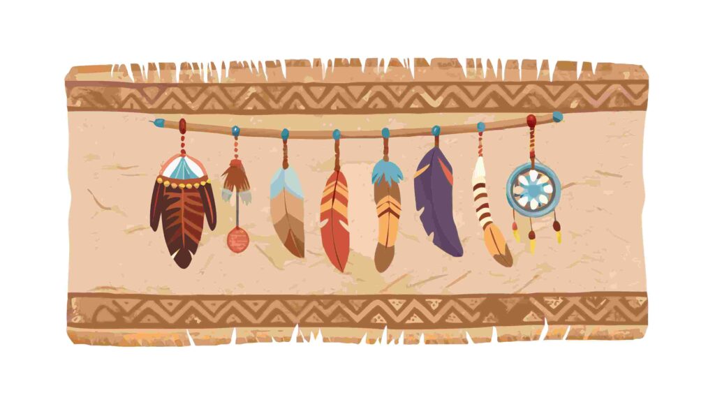 Stylized Dream Catcher Border with Colorful Feathers Vector, vector design Generative AI