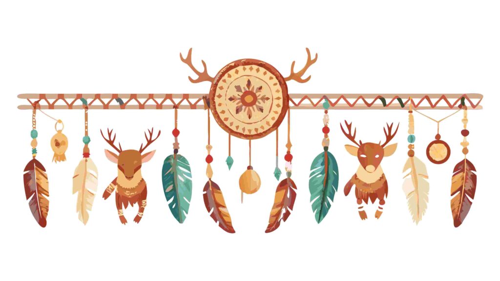Unique Deer Antler Dream Catcher with Feathers and Beads Vector, vector design Generative AI