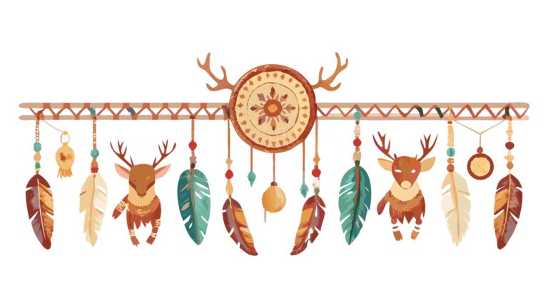 Unique Deer Antler Dream Catcher with Feathers and Beads Vector, vector design Generative AI