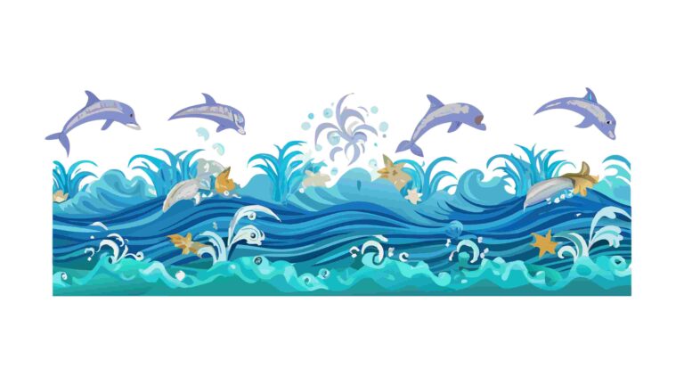 Dynamic Ocean Waves with Leaping Dolphins Vector Illustration, vector design Generative AI