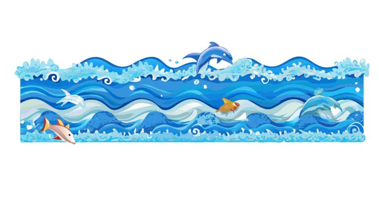 Ocean Waves and Lively Underwater Scene with Fish Vector, vector design Generative AI