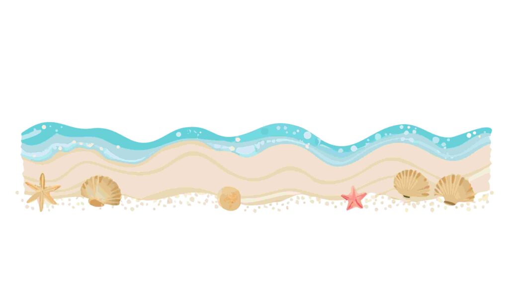 Peaceful Sandy Beach with Gentle Waves and Scattered Shells, vector design Generative AI