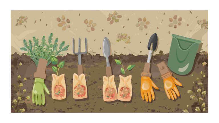 Gardening Tools and Plants in Soil Vector Illustration, vector design Generative AI