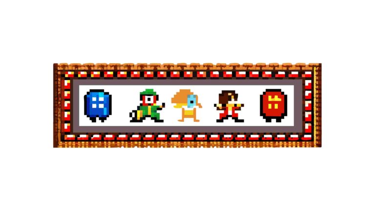 Dynamic Pixel Art Game Characters Border for Retro Gaming, vector design Generative AI