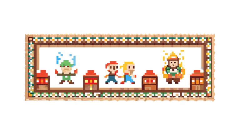 Diverse Pixel Art Game Characters Border with Classic Video Game Vibe, vector design Generative AI