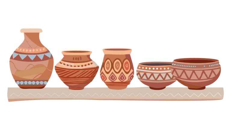 Handcrafted Pottery Assortment on Shelf Vector Illustration, vector design Generative AI