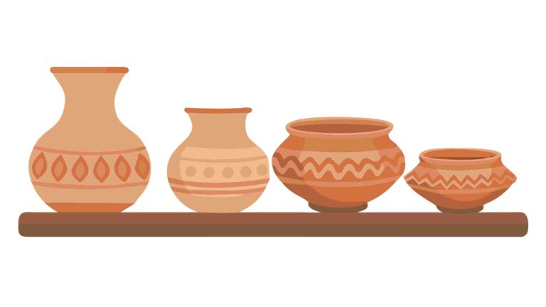 Traditional Pottery Collection on Wooden Shelf Vector Art, vector design Generative AI