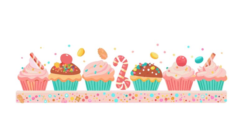 Sweet Cupcakes & Candies Decorative Banner Illustration, vector design Generative AI