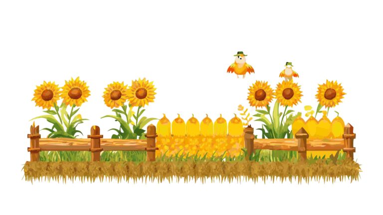 Bright Sunflower Field & Wooden Fence Landscape Border, vector design Generative AI