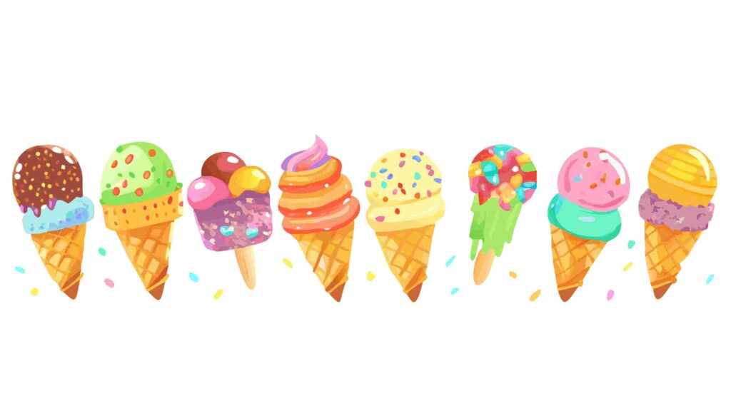 Delicious Ice Cream Cones in Various Flavors Border, vector design Generative AI