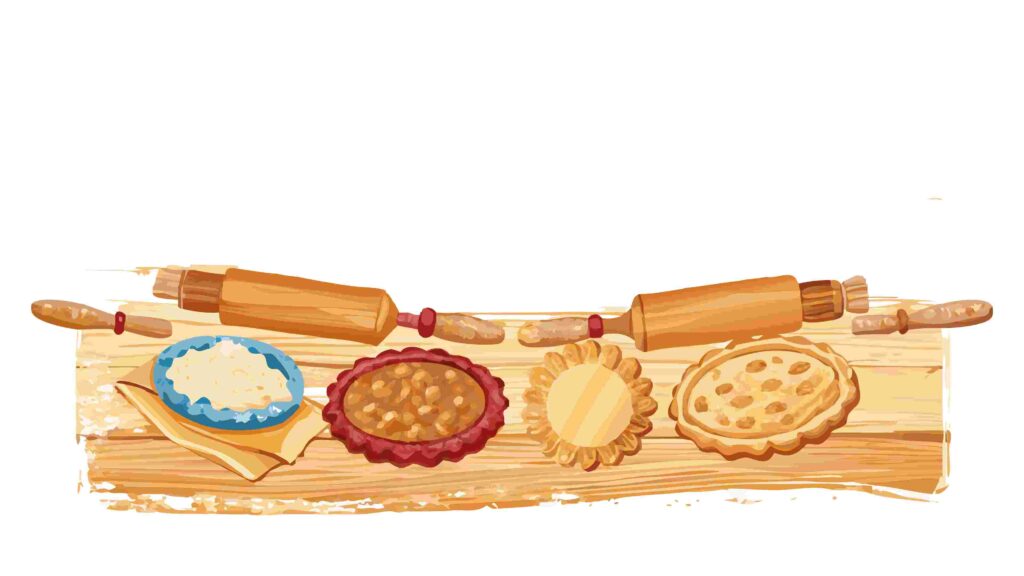 Baking Ingredients & Rolling Pin on Wood Board Graphic, vector design Generative AI