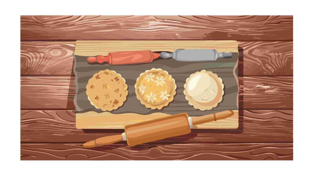 Freshly Baked Pies & Ingredients on Wooden Surface, vector design Generative AI
