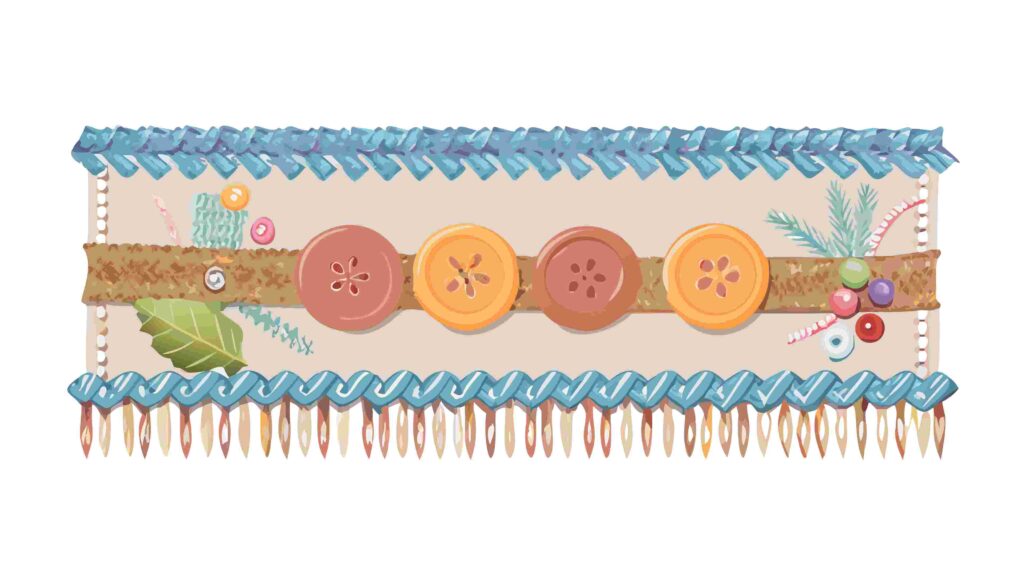 Natural Theme Border with Buttons, Leaves, & Twine Detail, vector design Generative AI