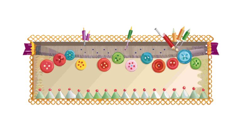 Festive Craft Border with Colorful Ribbons & Beads, vector design Generative AI