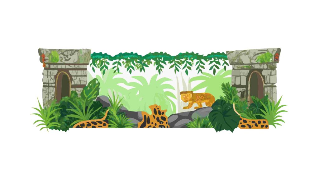 Lush Jungle Border with Hidden Tiger and Exotic Plants, vector design Generative AI