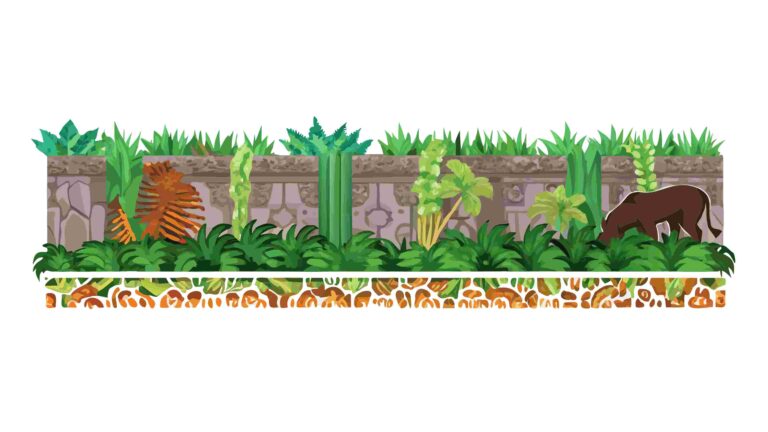 Dense Forest Border with Wildlife and Green Foliage, vector design Generative AI