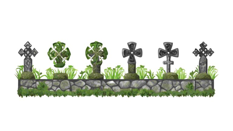 Cemetery Gate with Crosses & Ivy Grunge Border, vector design Generative AI