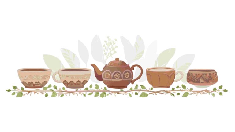 Traditional Tea Set & Teacups Decorative Border Design, vector design Generative AI