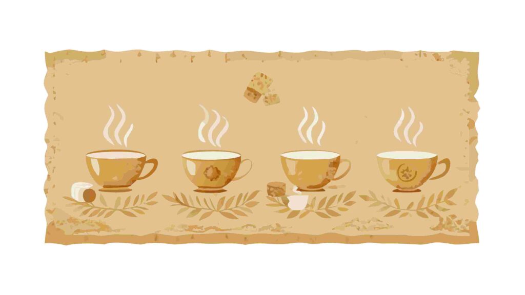 Steaming Coffee Cups on Vintage Parchment Border, vector design Generative AI